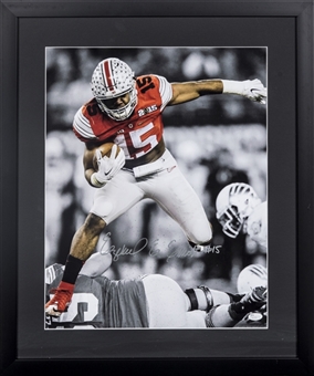 Ezekiel Elliott Signed & "#15" Inscribed Photo Playing For Ohio State In 22x26 Framed Display (JSA)